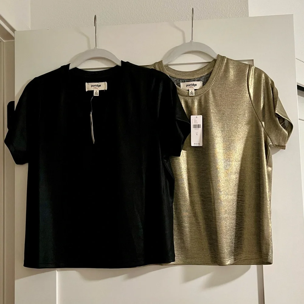 🔥 BUNDLE: Anthropologie- Porridge Shine Glam Tee in Black + Gold - Picture 5 of 6